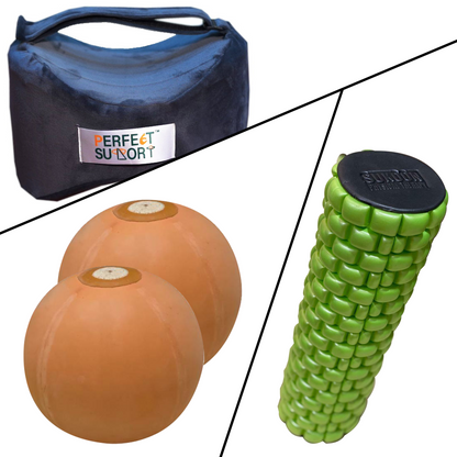 2 Knee Press Balls with Pump + Foam Roller + Knee Cushion